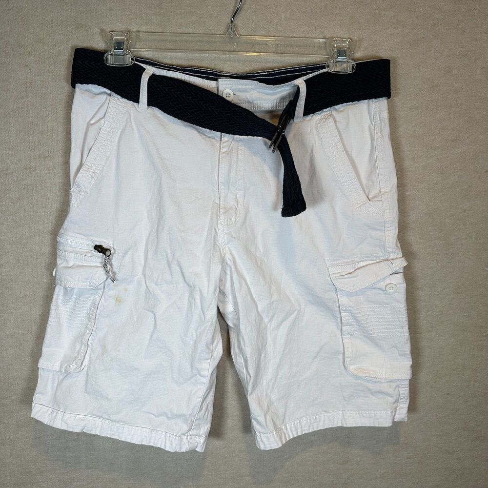 Airwalk White Belted Cargo Shorts Men's 34 Zip Fly Made in Bangladesh